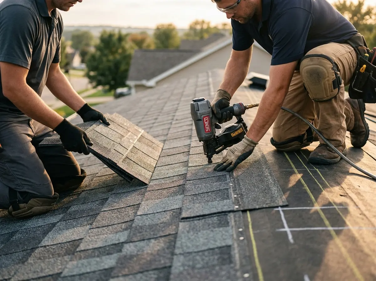 Professional roofer working on a residential roof in Winter Beach